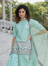 Chinon Chiffon Salwar Suit in Sky